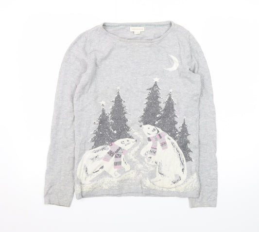 Monsoon Women's Grey Christmas Polar Bear Jumper Size 10