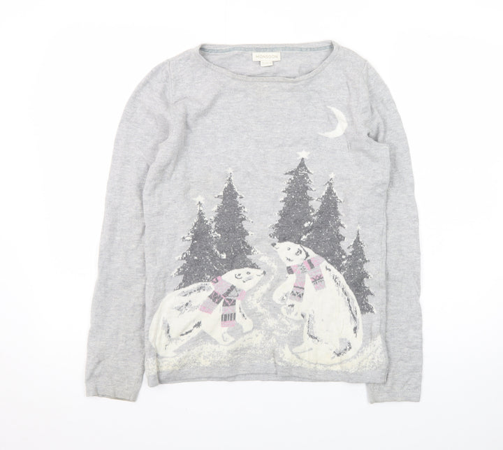 Monsoon Women's Grey Christmas Polar Bear Jumper Size 10