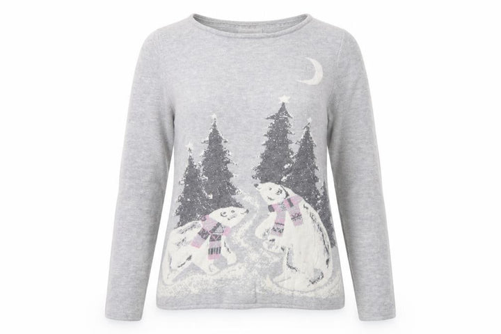 Monsoon Women's Grey Christmas Polar Bear Jumper Size 10