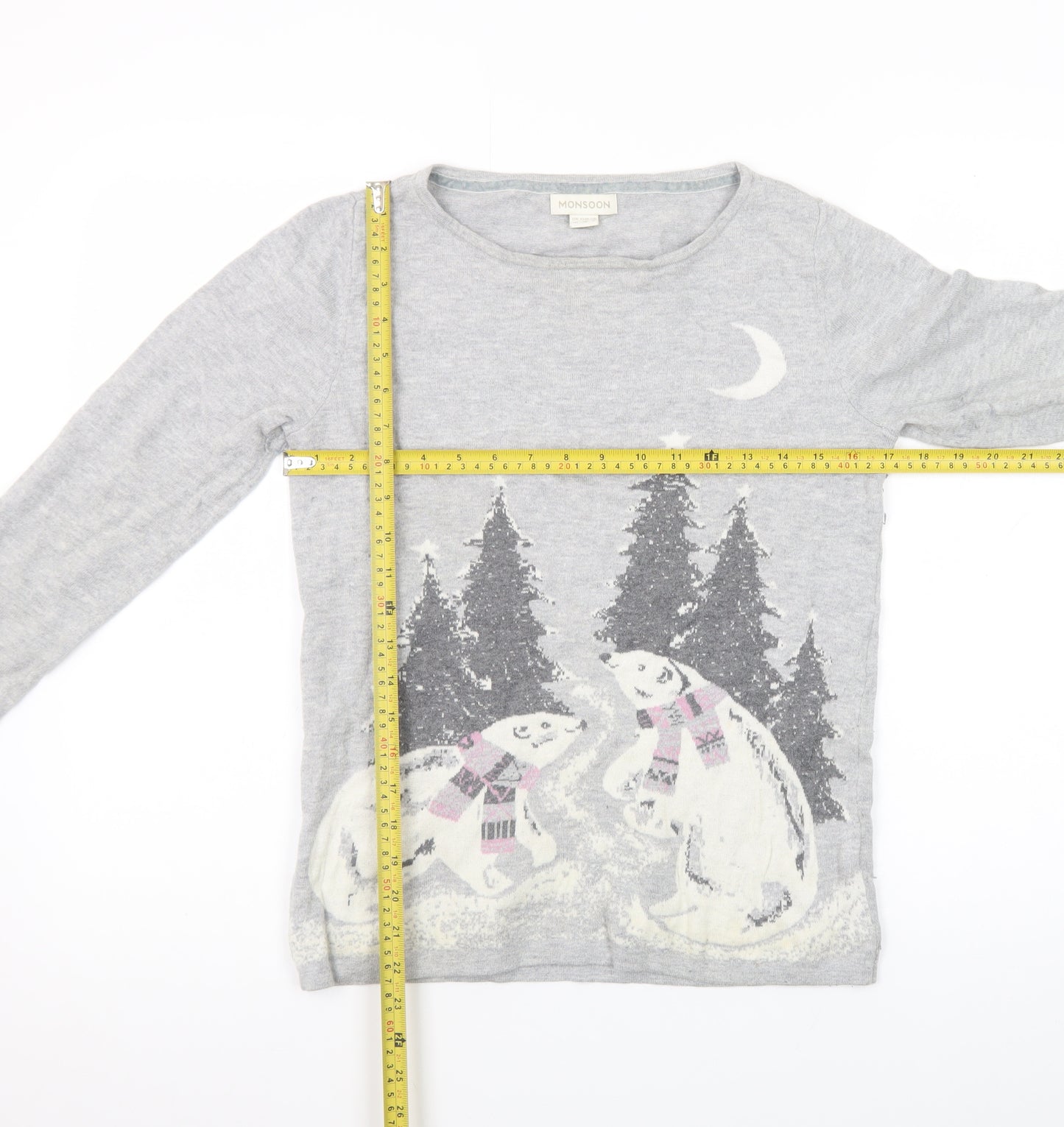 Monsoon Women's Grey Christmas Polar Bear Jumper Size 10