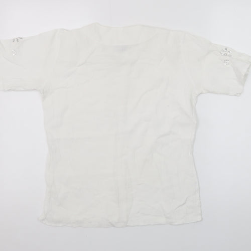Zehra Womens White Beaded Embroidered Cotton Tunic Blouse Size S