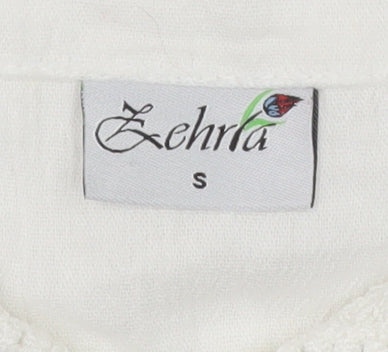 Zehra Womens White Beaded Embroidered Cotton Tunic Blouse Size S