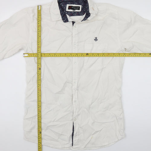 Print Line Men's White Cotton Long Sleeve Casual Button-Up Shirt XXL