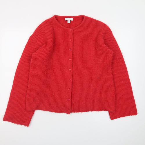 Topshop Women Red Cardigan Small Wool Blend Long Sleeve Knit