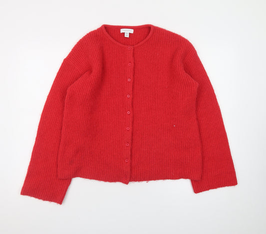 Topshop Women Red Cardigan Small Wool Blend Long Sleeve Knit