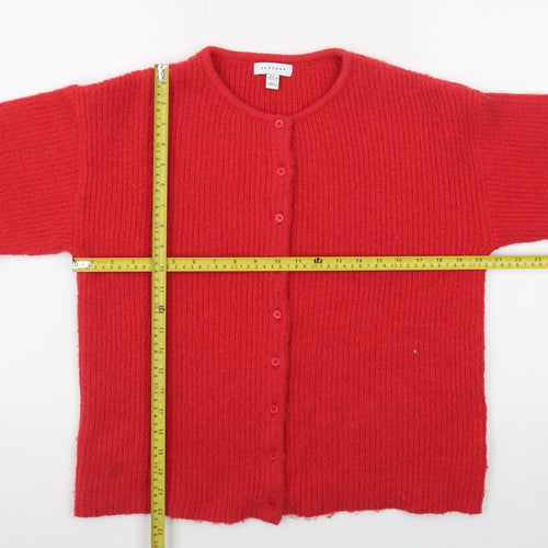 Topshop Women Red Cardigan Small Wool Blend Long Sleeve Knit