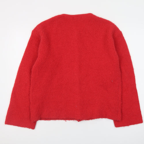 Topshop Women Red Cardigan Small Wool Blend Long Sleeve Knit