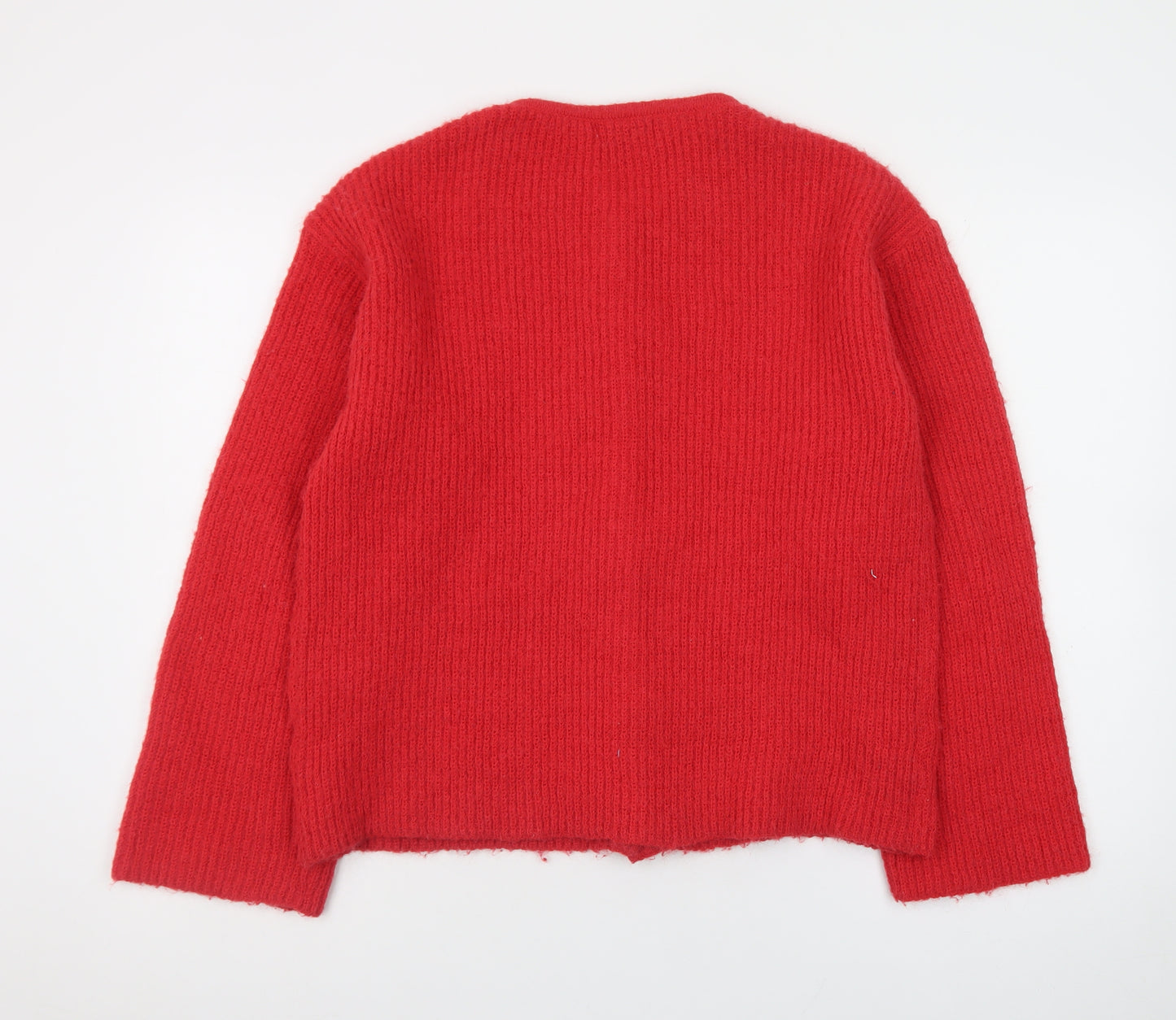 Topshop Women Red Cardigan Small Wool Blend Long Sleeve Knit