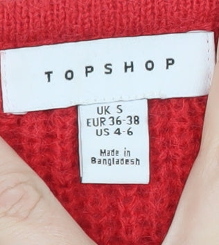 Topshop Women Red Cardigan Small Wool Blend Long Sleeve Knit