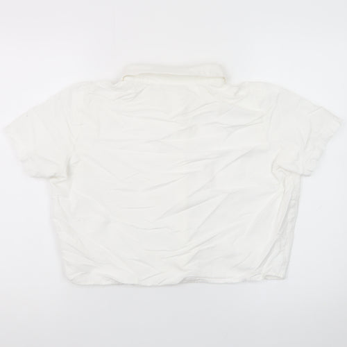 Vila Women’s White Cropped Button-Up Short Sleeve Shirt Size 12