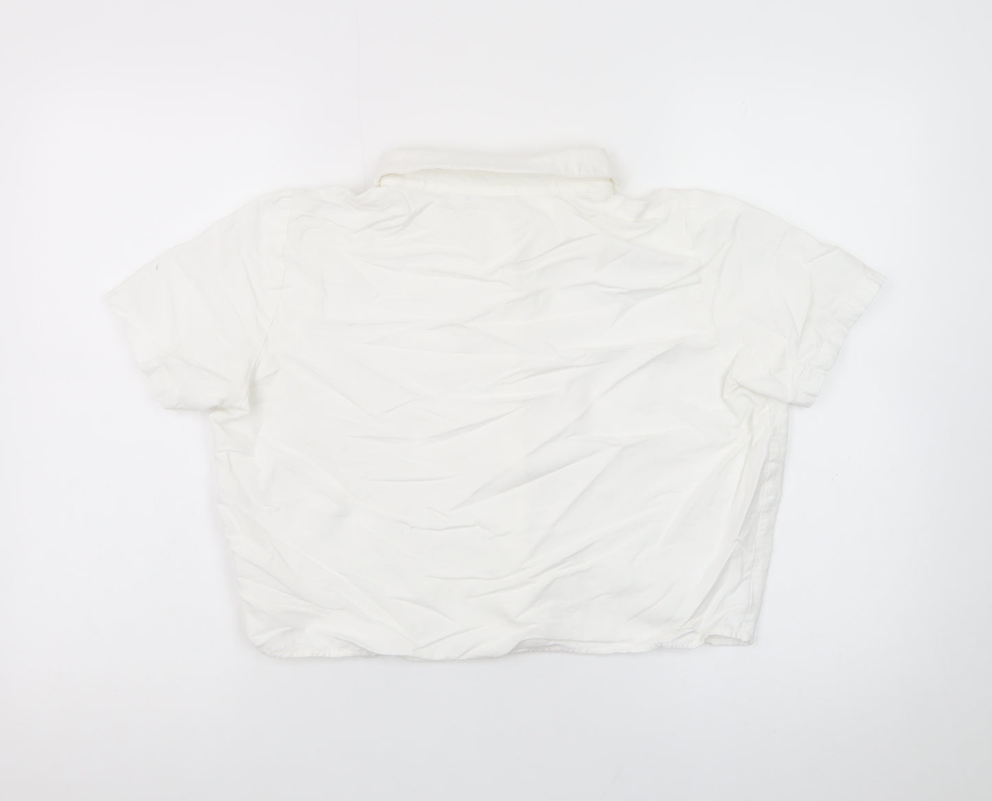Vila Women’s White Cropped Button-Up Short Sleeve Shirt Size 12