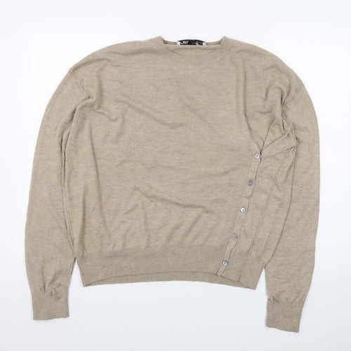 Zara Women’s Beige Crew Neck Button Pullover Jumper Size 12