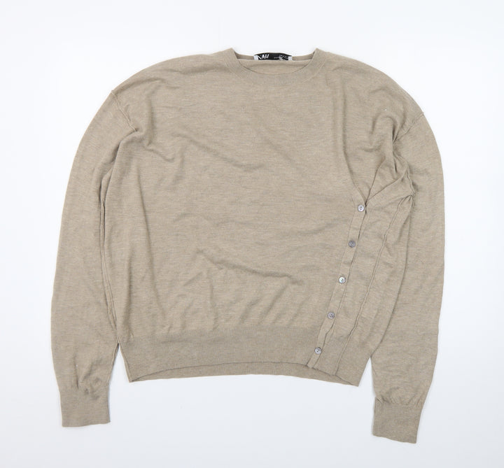 Zara Women’s Beige Crew Neck Button Pullover Jumper Size 12