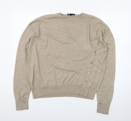 Zara Women’s Beige Crew Neck Button Pullover Jumper Size 12