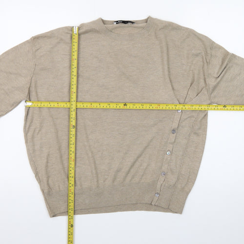Zara Women’s Beige Crew Neck Button Pullover Jumper Size 12