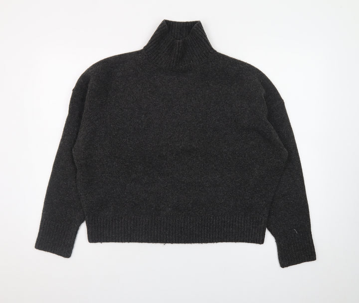 Zara Women Grey Wool Blend Roll Neck Jumper Size 12