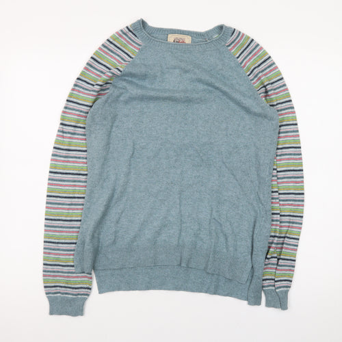 Arabella & Addison Womens Blue Striped Sleeve Crew Neck Jumper Size 12