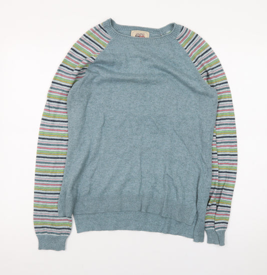 Arabella & Addison Womens Blue Striped Sleeve Crew Neck Jumper Size 12