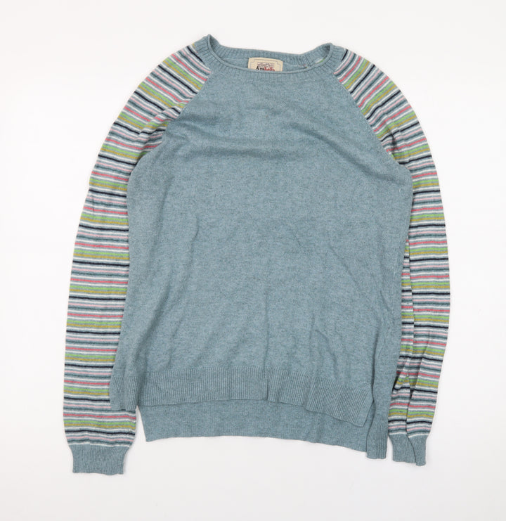 Arabella & Addison Womens Blue Striped Sleeve Crew Neck Jumper Size 12