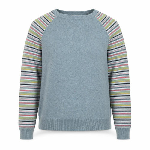 Arabella & Addison Womens Blue Striped Sleeve Crew Neck Jumper Size 12