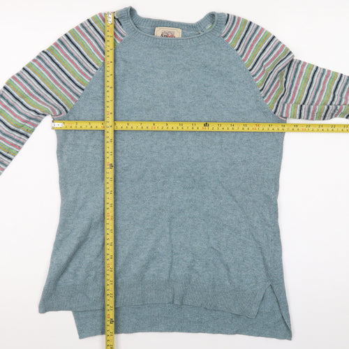 Arabella & Addison Womens Blue Striped Sleeve Crew Neck Jumper Size 12