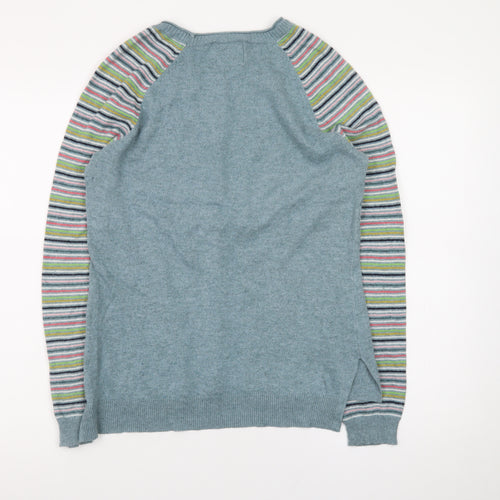 Arabella & Addison Womens Blue Striped Sleeve Crew Neck Jumper Size 12