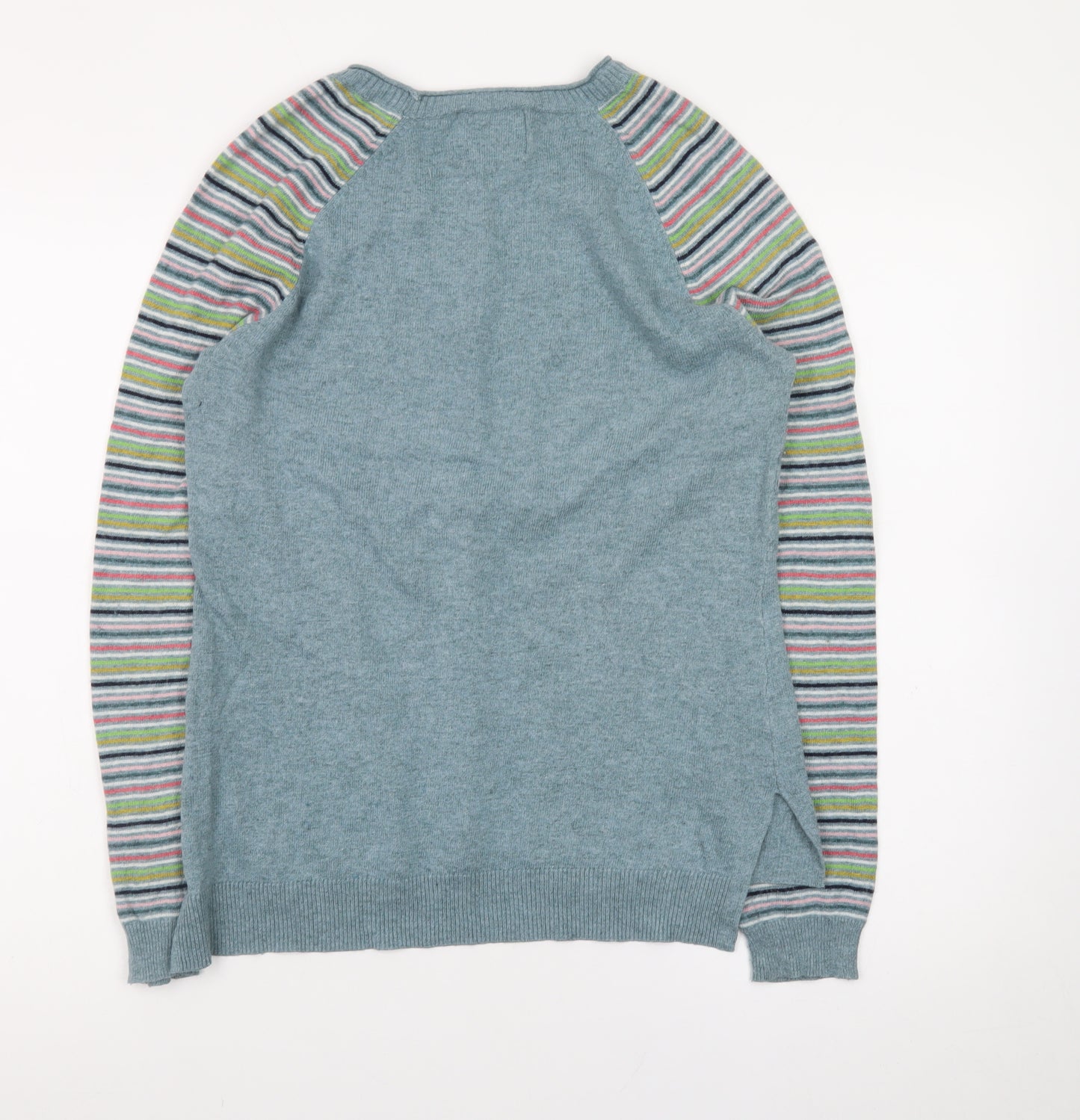 Arabella & Addison Womens Blue Striped Sleeve Crew Neck Jumper Size 12