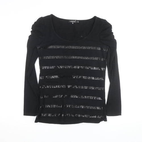 XSIDE Women's Black Sequin Stripe Long Sleeve T-Shirt Size M