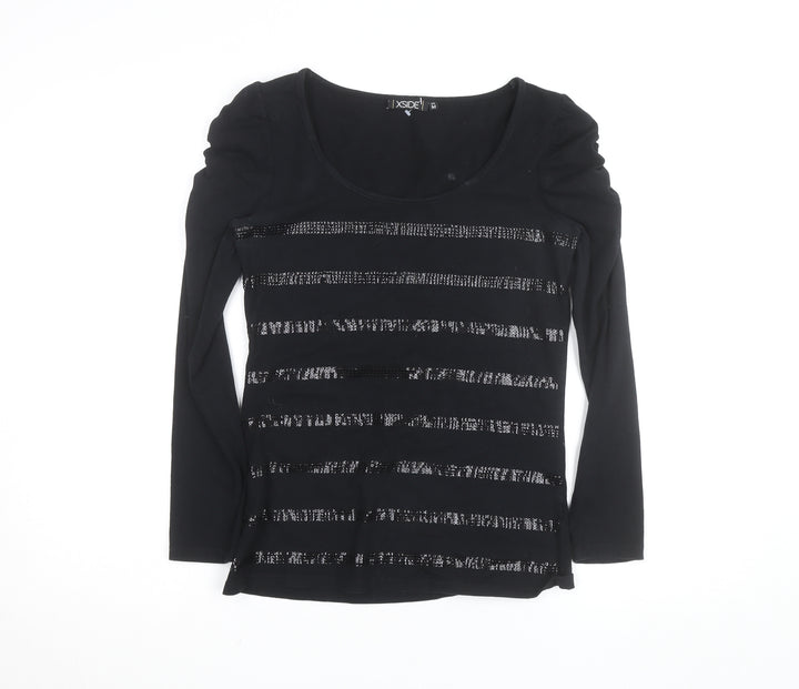 XSIDE Women's Black Sequin Stripe Long Sleeve T-Shirt Size M