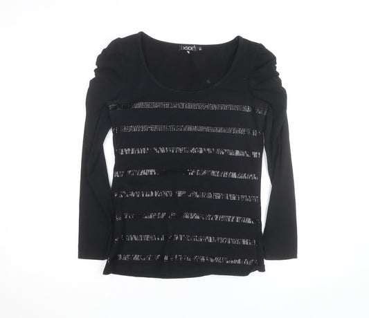 XSIDE Women's Black Sequin Stripe Long Sleeve T-Shirt Size M