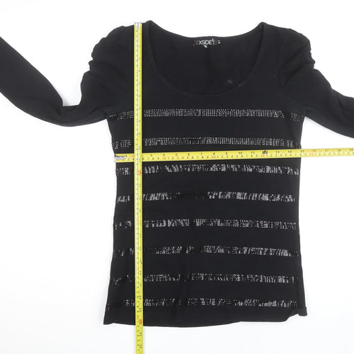XSIDE Women's Black Sequin Stripe Long Sleeve T-Shirt Size M