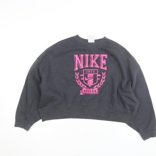 Nike Womens Grey Pink Logo Crew Neck Pullover Sweatshirt M