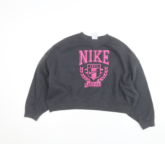 Nike Womens Grey Pink Logo Crew Neck Pullover Sweatshirt M
