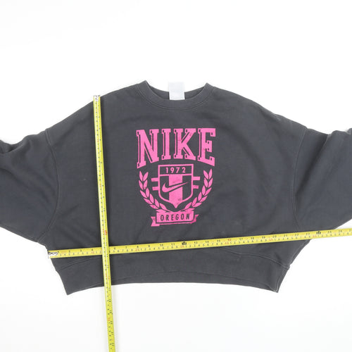Nike Womens Grey Pink Logo Crew Neck Pullover Sweatshirt M