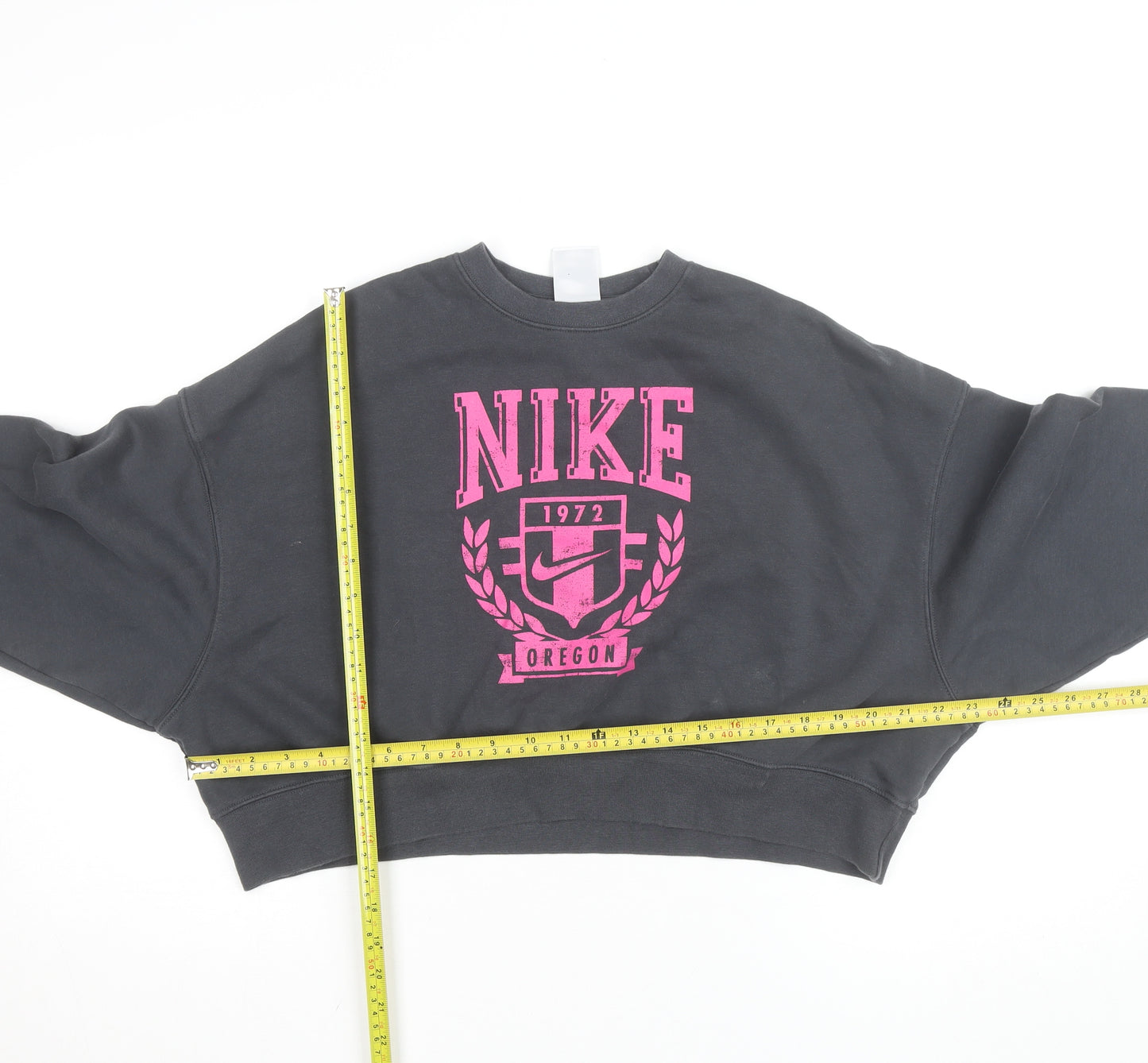 Nike Womens Grey Pink Logo Crew Neck Pullover Sweatshirt M
