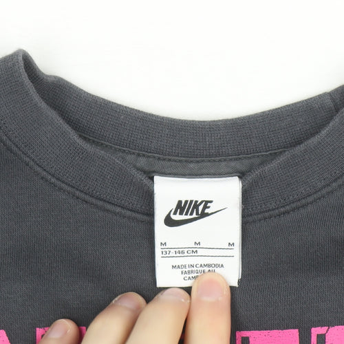 Nike Womens Grey Pink Logo Crew Neck Pullover Sweatshirt M
