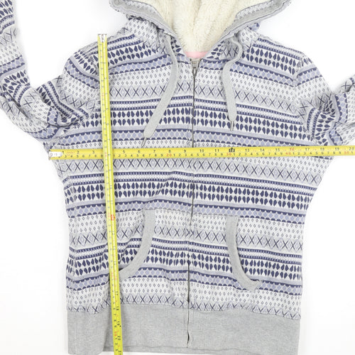 H&M Girls Grey Fair Isle Full Zip Hooded Lined Hoodie Size L