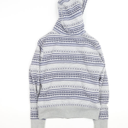 H&M Girls Grey Fair Isle Full Zip Hooded Lined Hoodie Size L