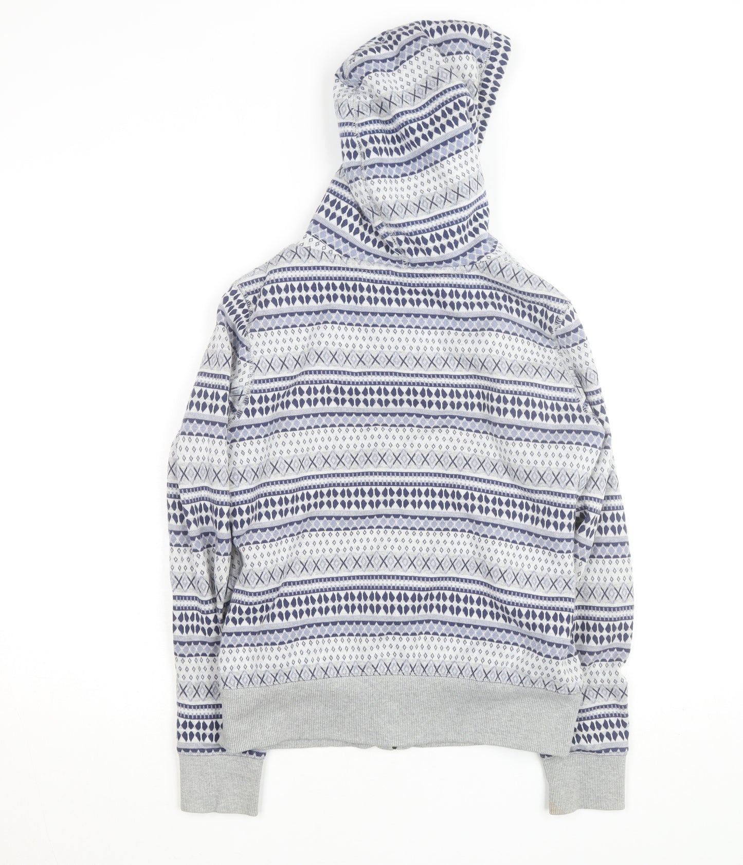 H&M Girls Grey Fair Isle Full Zip Hooded Lined Hoodie Size L