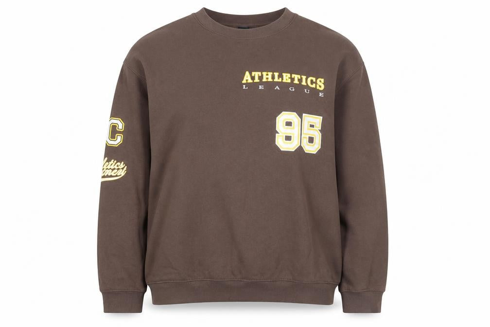 Front view of H&M Divided Women's Brown Athletics League Sweatshirt, size S