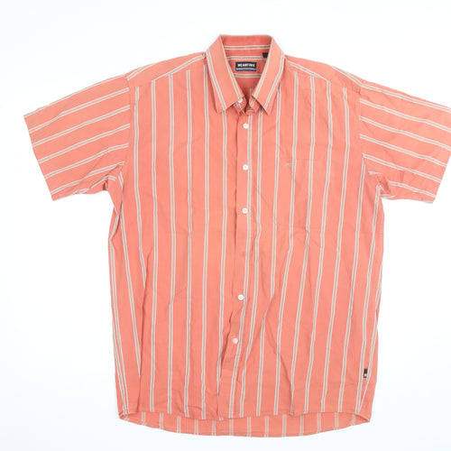 Meantime Mens Orange Striped Short Sleeve Cotton Button-Up Shirt L