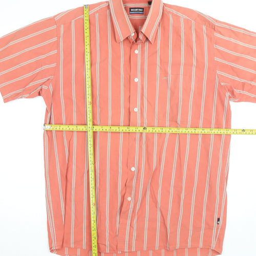Meantime Mens Orange Striped Short Sleeve Cotton Button-Up Shirt L