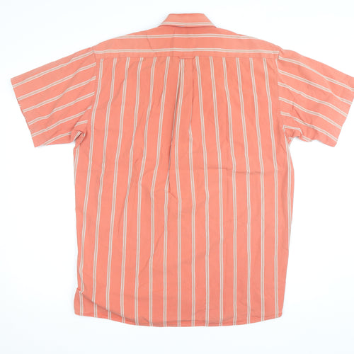 Meantime Mens Orange Striped Short Sleeve Cotton Button-Up Shirt L