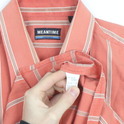 Meantime Mens Orange Striped Short Sleeve Cotton Button-Up Shirt L
