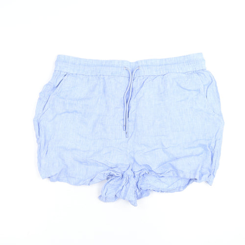 Next Women Blue Linen Drawstring Casual Shorts Size 16