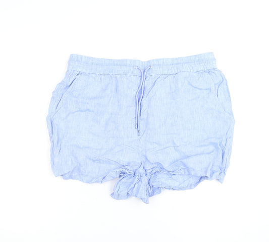 Next Women Blue Linen Drawstring Casual Shorts Size 16