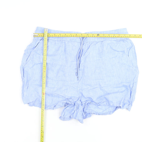 Next Women Blue Linen Drawstring Casual Shorts Size 16