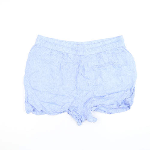 Next Women Blue Linen Drawstring Casual Shorts Size 16