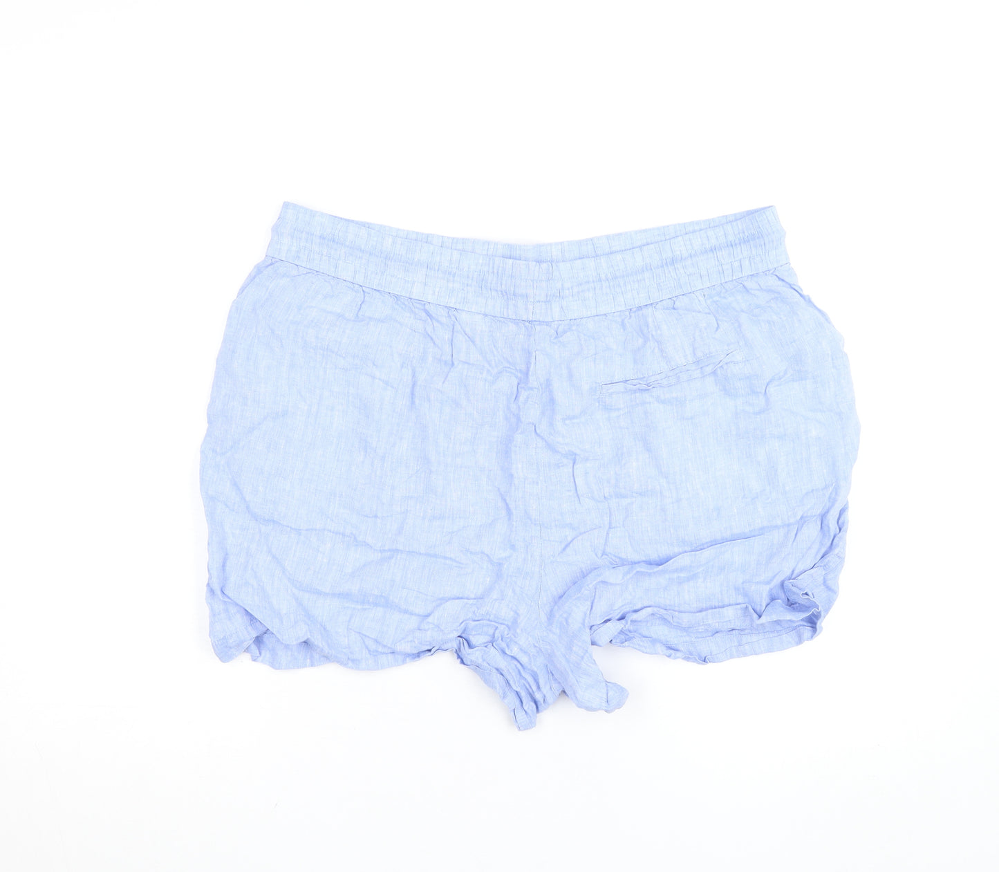 Next Women Blue Linen Drawstring Casual Shorts Size 16