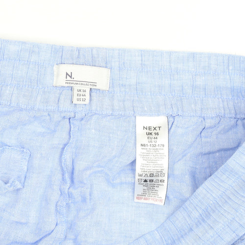 Next Women Blue Linen Drawstring Casual Shorts Size 16